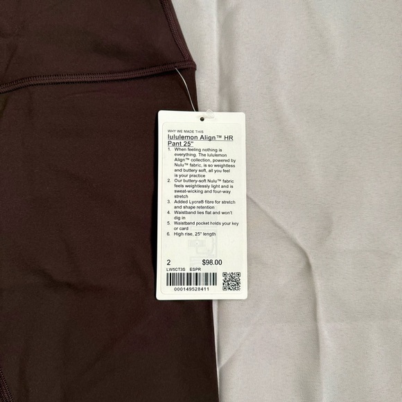 NWT Lululemon Dark Brown Align Leggings - Picture 3 of 3